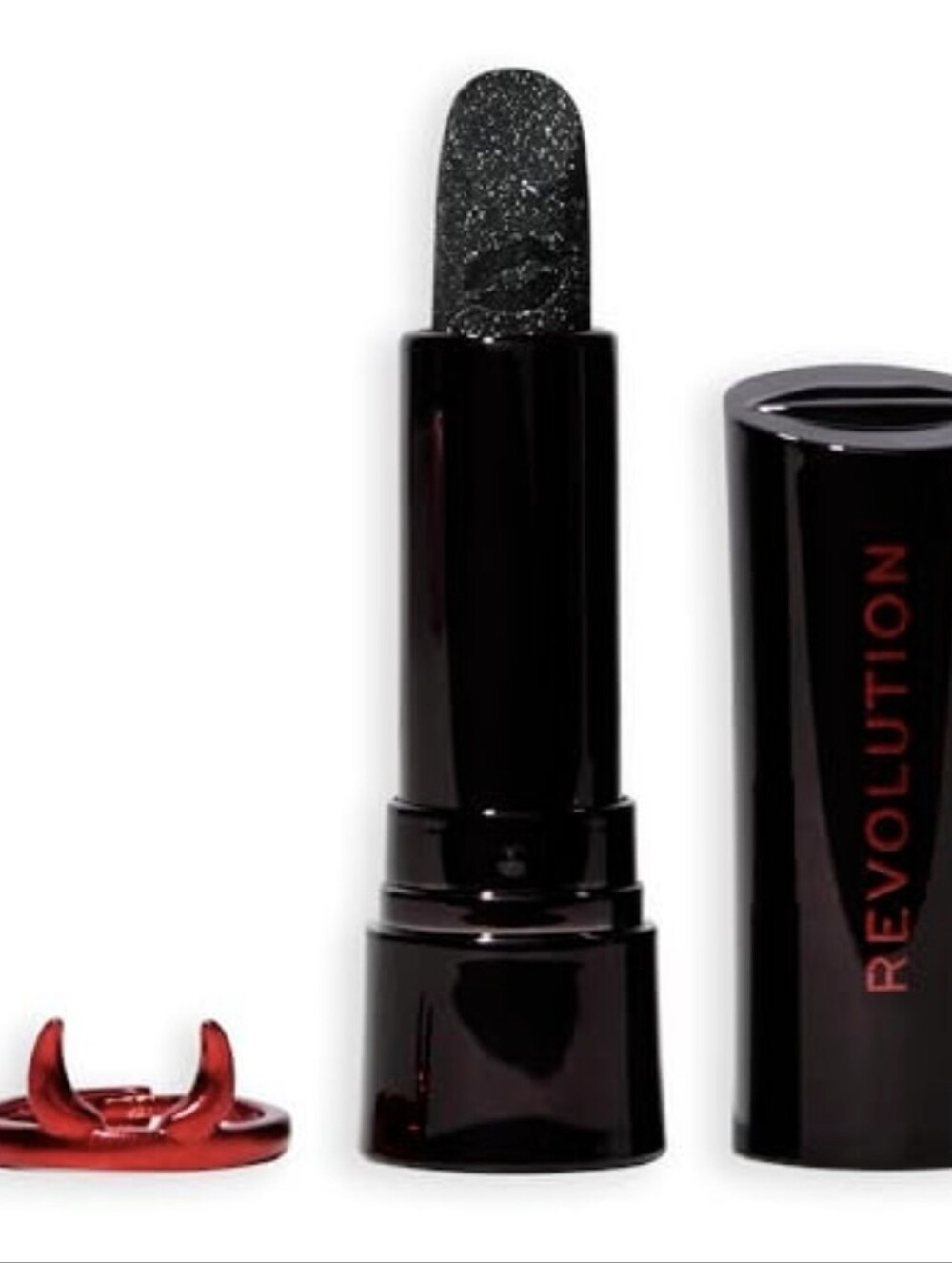 Revolution Truly Sinful Black Ring Lipstick – Black Glitter - Sinful NIB